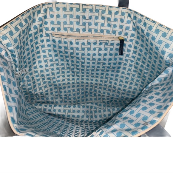 NWT ISAAC MIZRAHI Designer Cream & Navy Blue Checkered Everyday Tote Bag - Picture 3 of 7